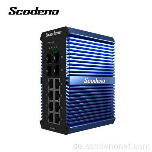 Scodeno Layer2 4 GIGABIT SFP 4GX 8 GT Managed Din Rail Network Solution Überwachung IP50 mit POE Industrial Ethernet Switch